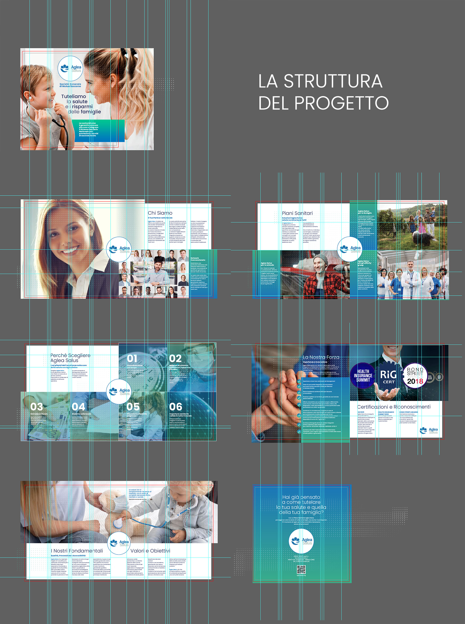 Gabbia grafica professionale per impaginazione brochure aziendale Aglea Salus